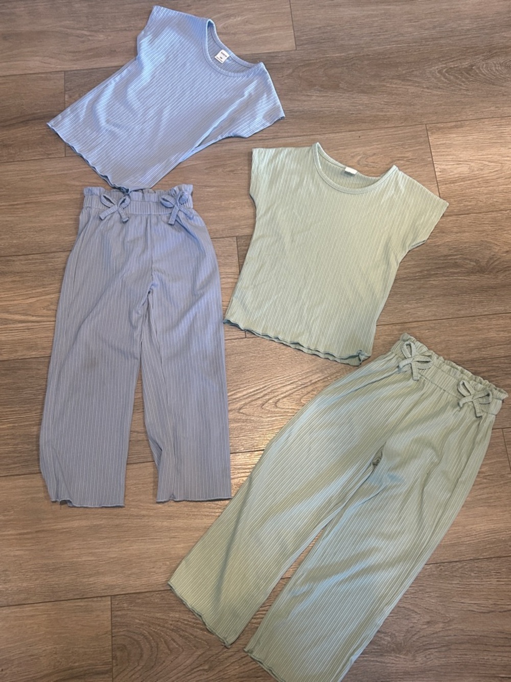 NWOT SHEIN Ribbed Wide-Leg Pants —‎ Light Blue and Sage (Set) Size 3-4 Y